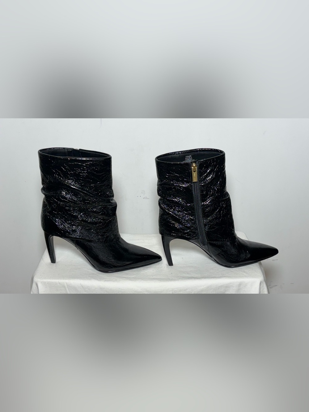 Vince Camuto Blaira Black Crinkle Patent
Leather Pointed Toe Ankle Booties, 6M - Picture 11 of 16